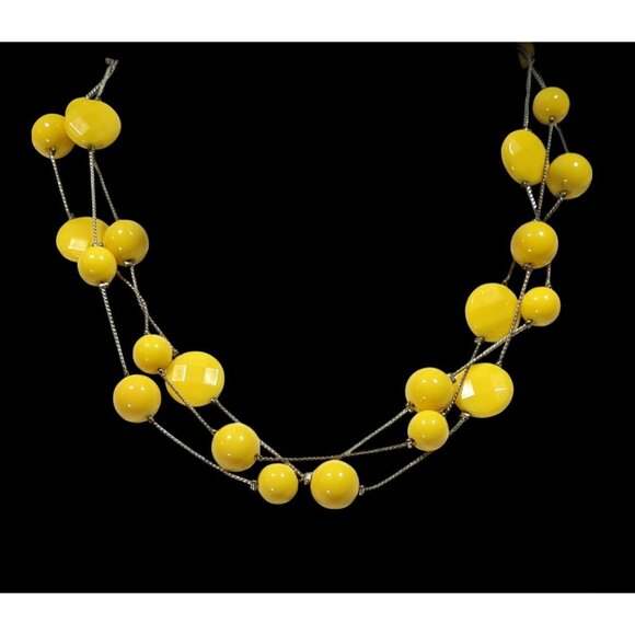 Funky Yellow Beaded Silver Chain Floating Necklace - Picture 4 of 6
